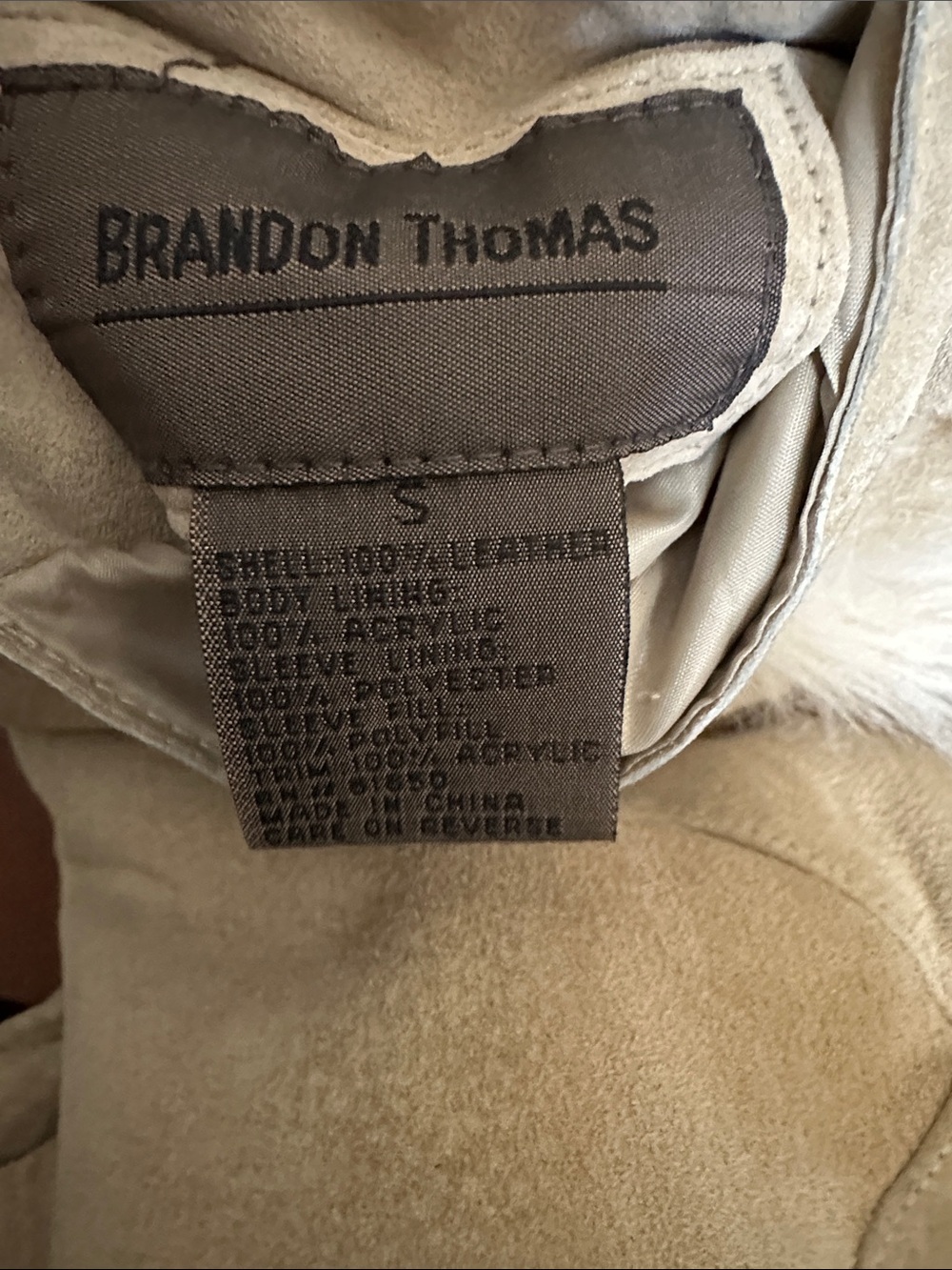 Leather Long Beige Faux Fur Trim Trench Coat - Picture 6 of 6